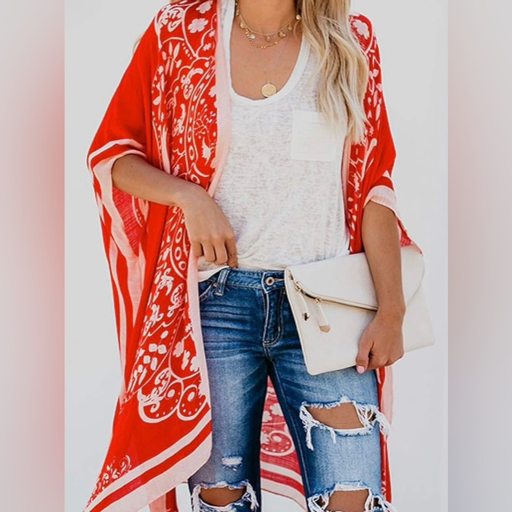 Women's Red Paisley Swim Coverup